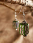 Blue Pottery Rectangle Bead Earrings (Green)